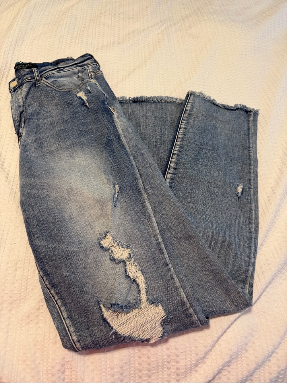 Judy Blue Light Blue Distressed Straight Leg Jeans 11/30